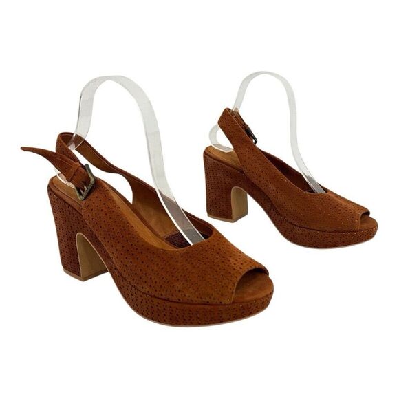 Gentle Souls Womens Size 9 Alter Eagle Suede Peep Toe Sling Back Heels - Picture 1 of 8